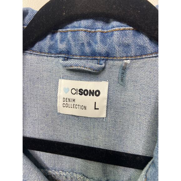 Cisono Denim Collection Jacket Button Front Long Sleeve Blue Womens Size Large - Picture 4 of 9